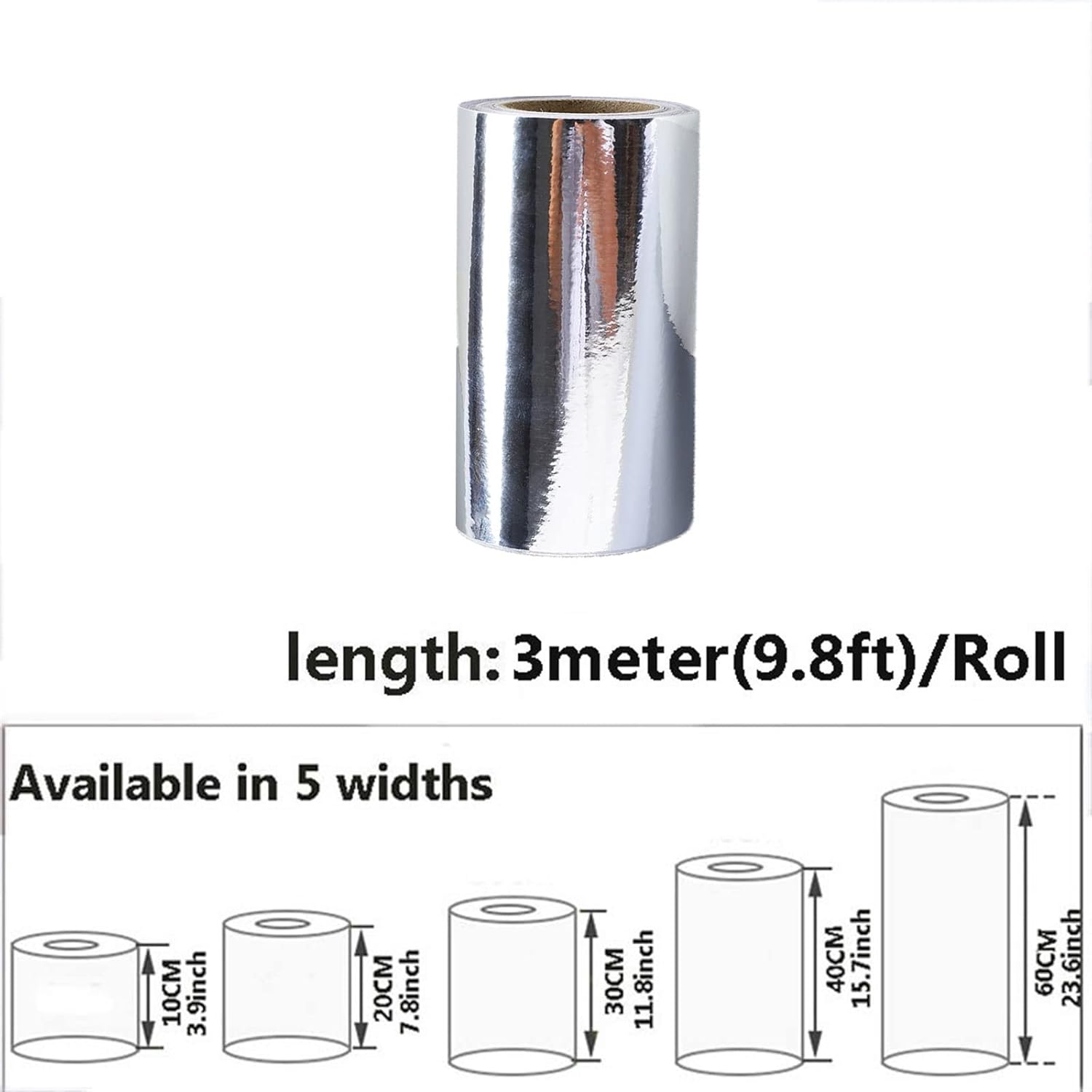Wallpaper Border PVC Self Adhesive Wall Border Decor Mirror Silver Brushed 10-60cm x 5m X5m(Mirror Silver,40cm(W) X5m(L))