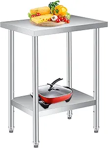Stainless Steel Table, 18" x 24" Prep Workstation, 1000 LBS, NSF Commercial Work Table with Adjustable Undershelf and Galvanized Legs, for Restaurant, Home, Kitchen, Hotel, Outdoor