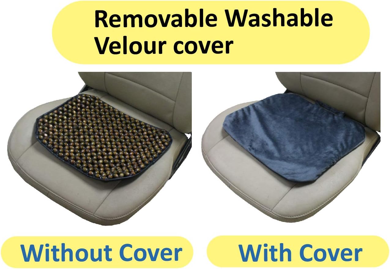 SW-7100 Portable Buttdy Wooden Beaded Massaging Air Ventilation Seat Cover, Removable Velour Cover, Suitable for Travel, Trip, Flight, Car, Motorcycle, Grey - 16.7” x 14.0” / 42.5 x 35.5 cm image 3