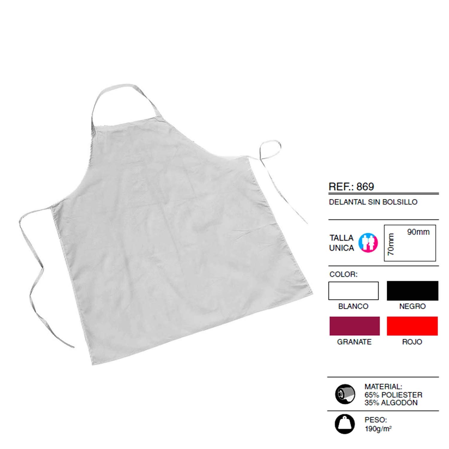 MISEMIYA Apron Without Pocket, Polyester Cotton, White, 70mm x 90mm - Image 2