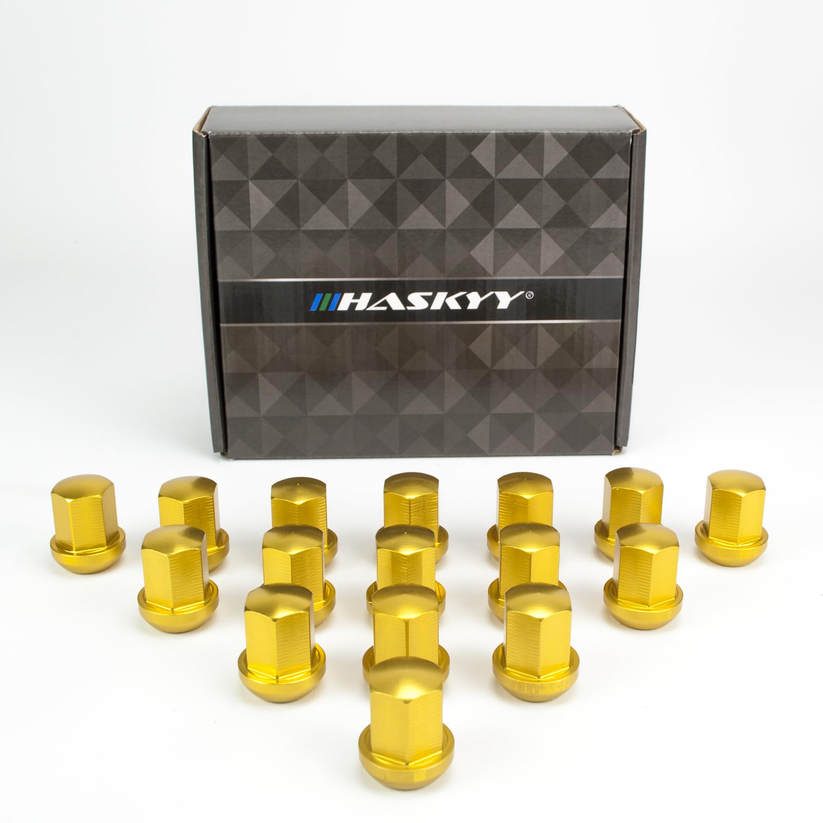 HASKYY 20 Nakrętki kół Kołnierz kulowy M14 x 1.5 x 31mm Wybór kolorów Aluminium Anodowane Kula R14 SW19 I Kompatybilne z Porsche (Złoto)