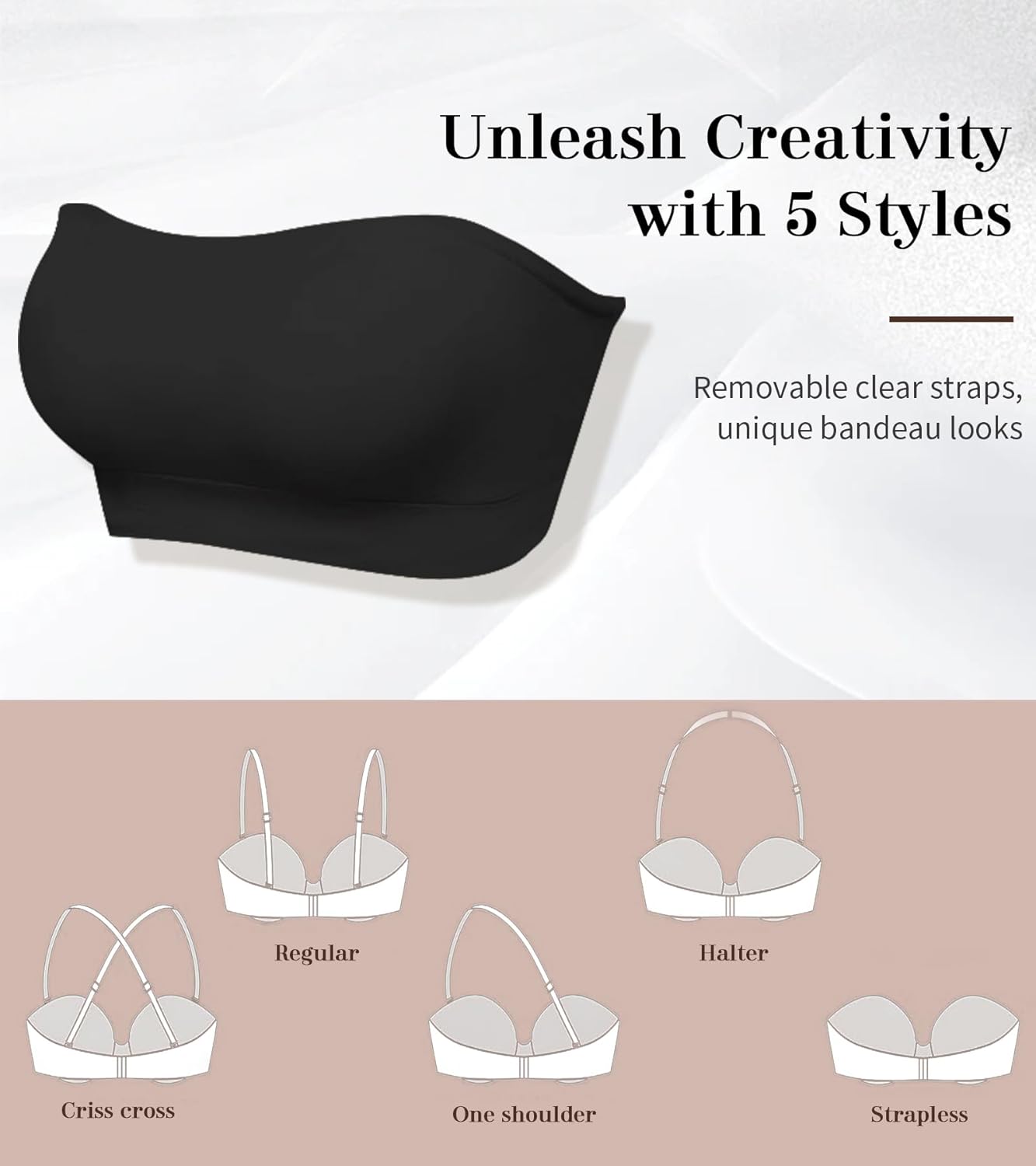 QWD Strapless Bras for Women Push Up Women's Tube Top Bandeau Bra Bralette Non-Slip Wireless with Clear Strap - Image 4