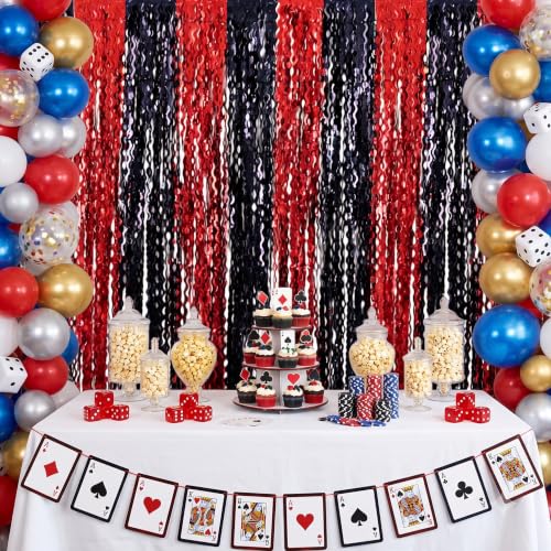 Image of TONIFUL 2Pcs Wavy Black Red Metallic Foil Fringe Curtain Laser Streamers