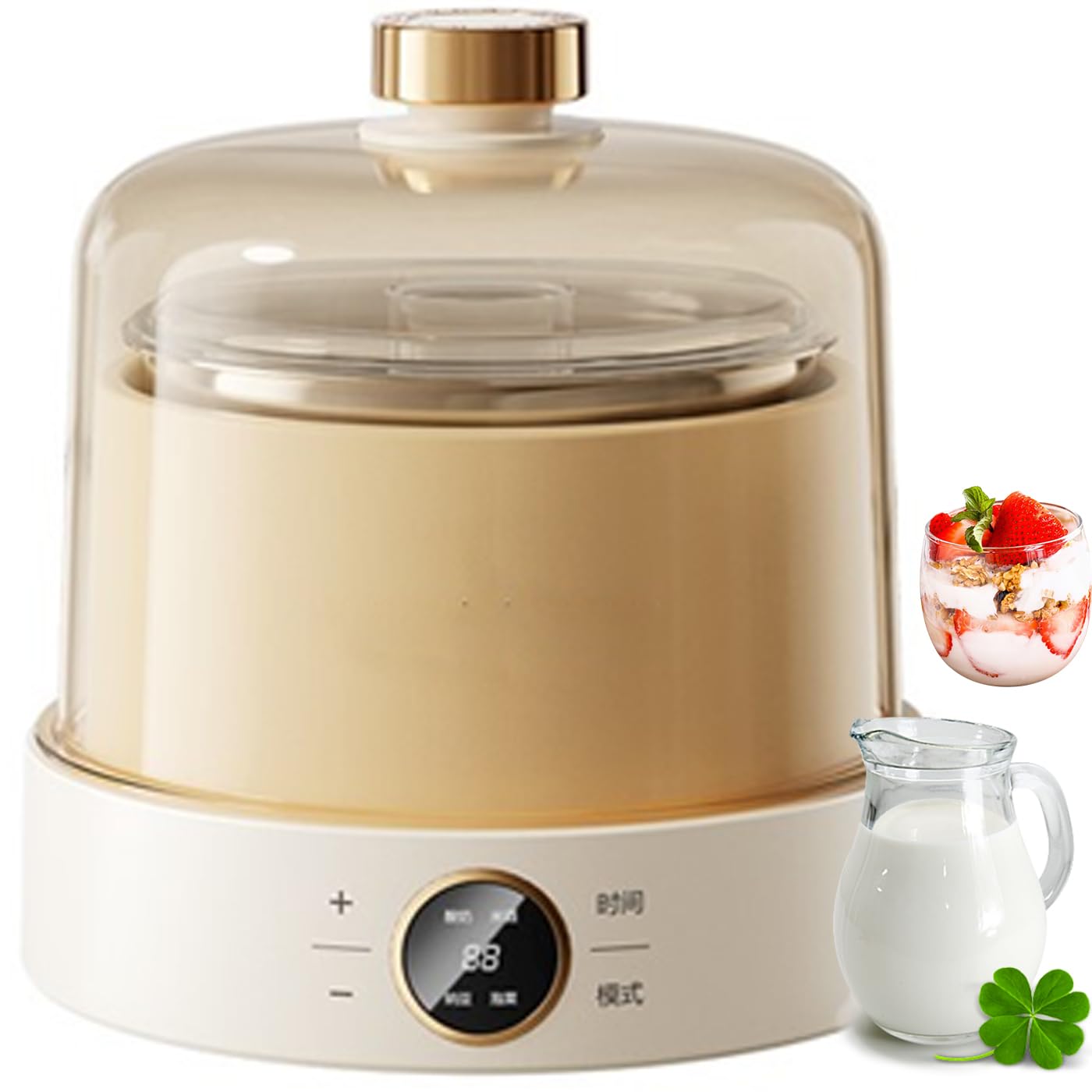 Yogurtera 1L Vidrio Acero, Fermentación Constante 360° con Termostato Inteligente y Diseño Ergonómico para Elaborar Yogur Casero Saludable Rico en Probióticos en Casa
