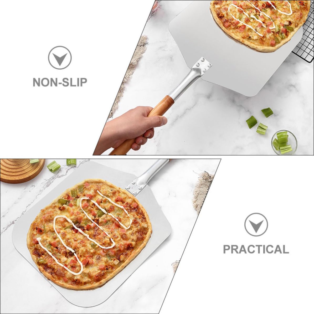 Artibetter Spatule à Pizza en Aluminium avec Manche en Bois Ustensile Cuisine Pratique et Facile à Ranger pour Pizzerias et Restaurants Occidentaux