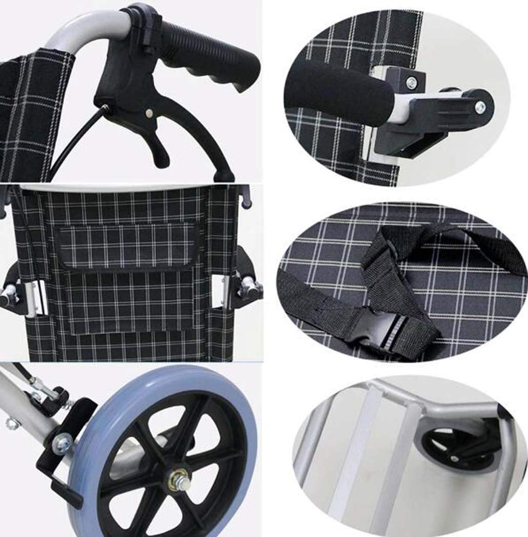 G.Z Silla De Ruedas Plegable con Reposapiés, Ultra Silla De Ruedas De Aluminio Ligero De Transporte con Frenos De Mano, para Adultos, 8 Pulgadas Ruedas,A