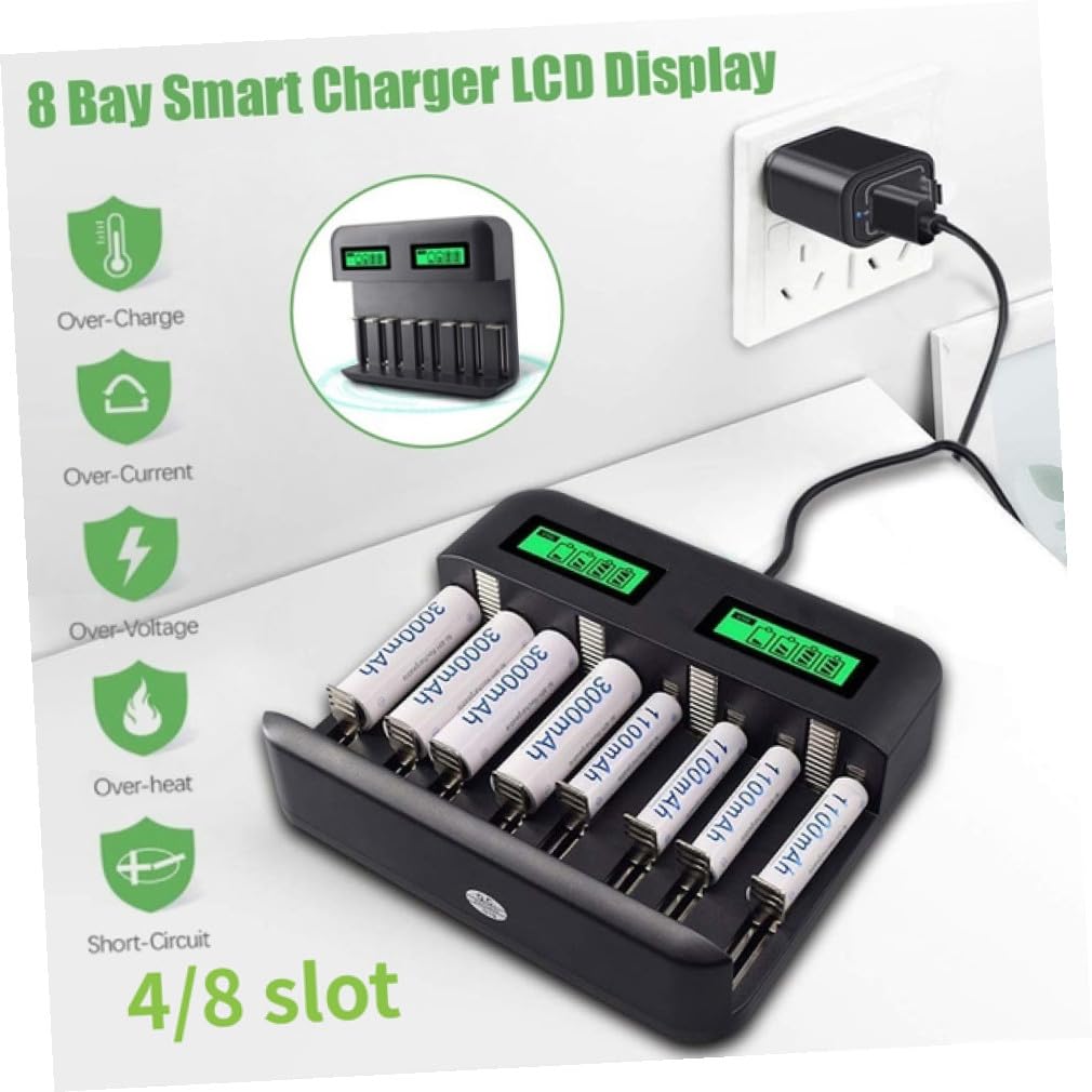 DOITOOL Chargeur De Piles AA AAA avec Affichage LCD Emplacements Compatible USB pour Piles Rechargeables avec Protections Multiples Court-Circuit Et Surtension