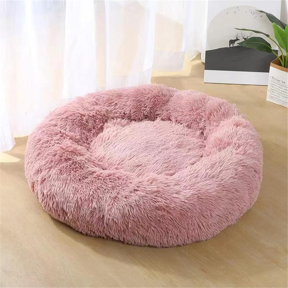 Lukery Dog Cat Donut Bed, Fluffy Plush Puppy Kitten Cuddler Round Bed, Warm and Soft Pet Cosy Anti Anxiety Beds for Small/Medium/Large Dogs (90CM,pink)