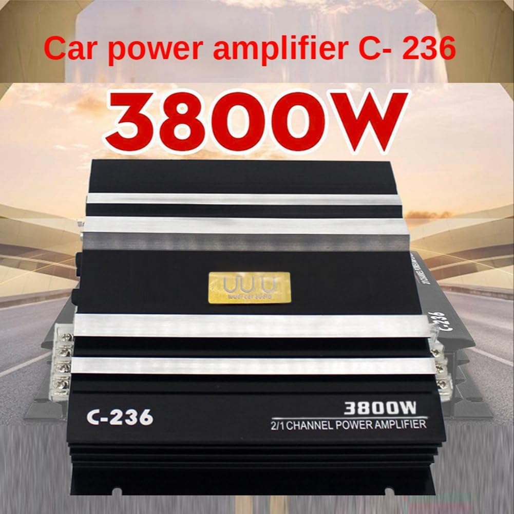 Amplificateur de Voiture en Alliage D'Aluminium Noir Haute Puissance C-236 3800W 2 Canaux pour Caisson de Basses de Voiture