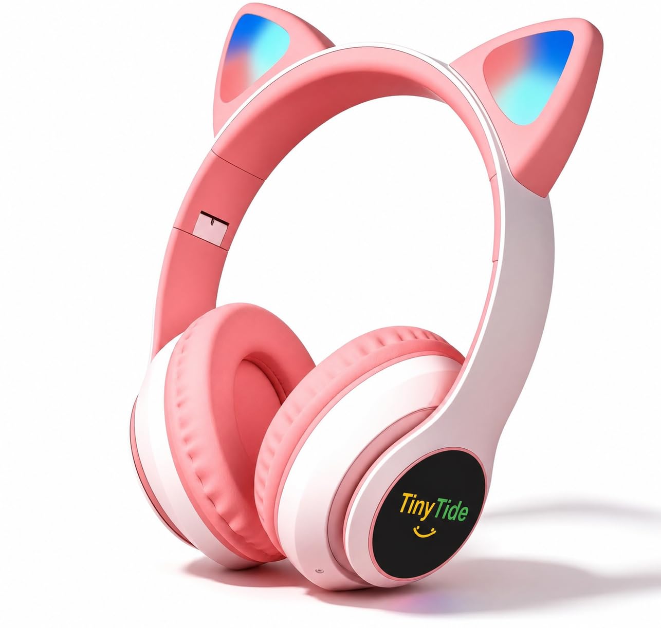 TinyTide- Kids Bluetooth Headphones with LED Cat Ears, V5.3 Wireless/Wired Mode, Foldable Stereo Over Ear with Built-in Mic for School Birthday- (Pink)-image-0