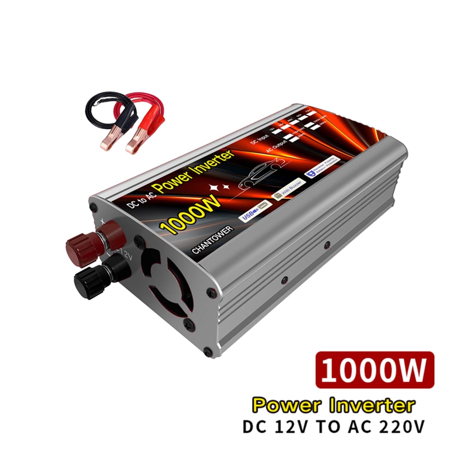 Falownik solarny 12 V 220 V, 500 W, 1000 W, 1500 W, 2000 W, przenośny transformator napięcia, ładowarka samochodowa, konwerter samochodowy (1000 W, 12 V)