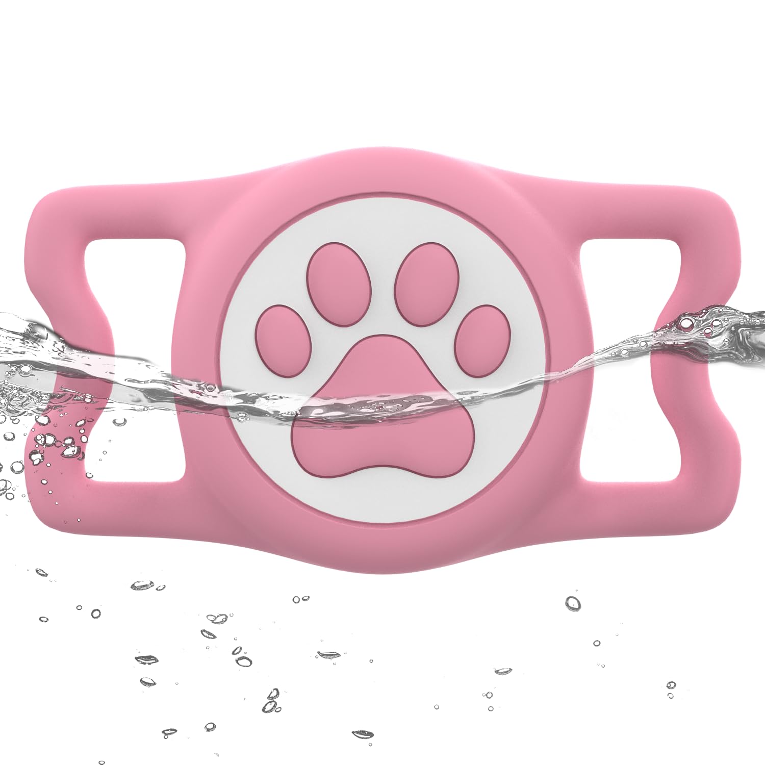 WhoseID IP68 Waterpoof Dog Airtag Holder, Stretchy Silicone Full Body Covered Apple Air Tag Holder for Dog Cat Collar Fit All Width Collar (Pink, 1 Pack)