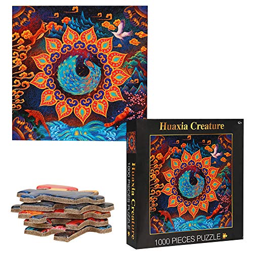 MEDOYOH Paoni Puzzle pour adultes, 61 cm / 24.02 in Puzzle carré, 2 mm Thickness Cardboard Puzzle - Huaxia Creature Puzzle Stress Reliever Difficile Puzzle pour enfants adultes Cover