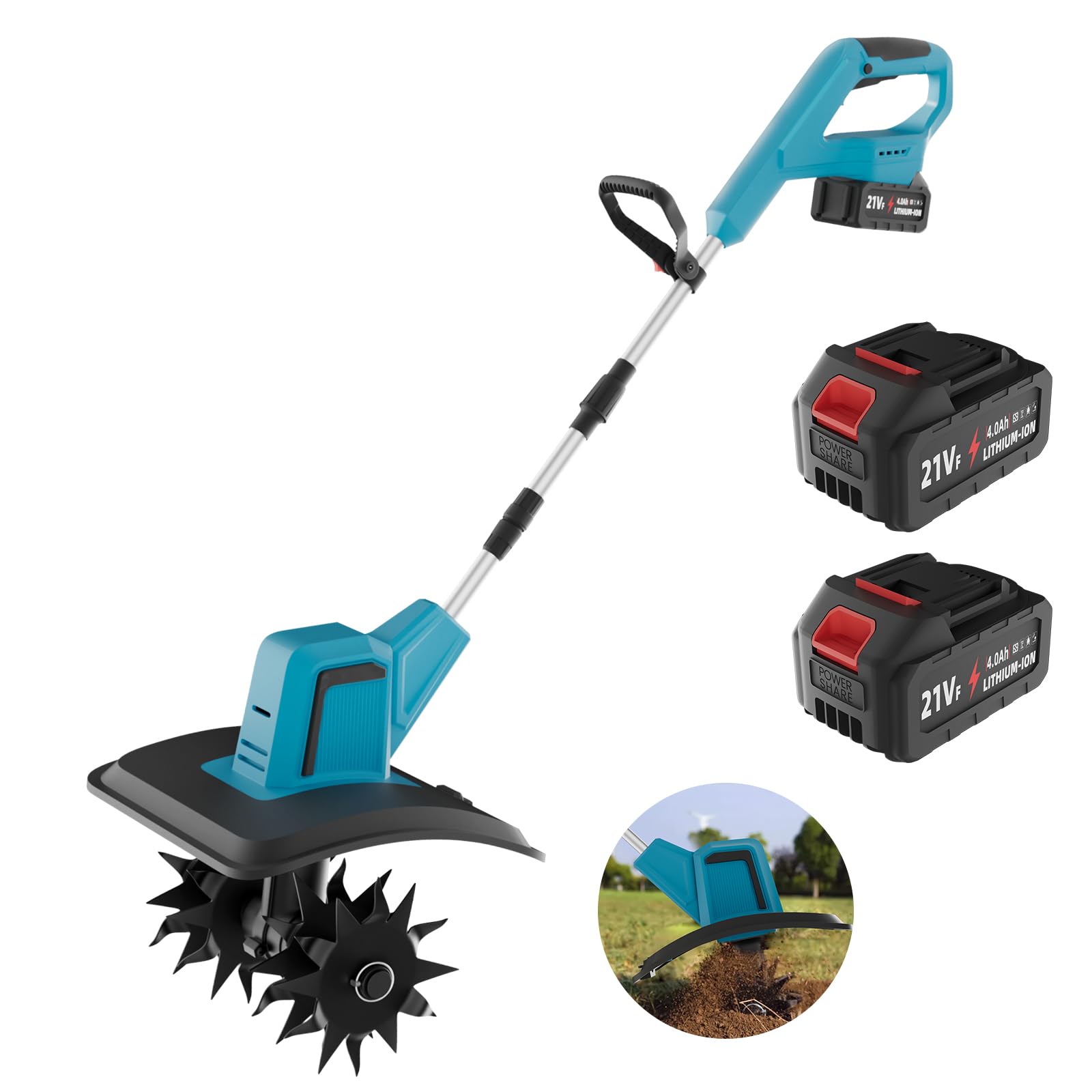 Cultivador Electrico, 21V 550W Motocultor Plegable Excelente para Césped Jardinería y Cultivo de Suelos para Profesionales con Mulas Mecanicas