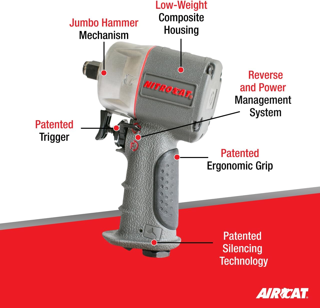 AIRCAT Pneumatic Tools 1056-XL 1/2-Inch NITROCAT Composite Compact Impact Wrench : Low Weight Power Impact Wrench : Tool for Automotive Improvement & Maintenance