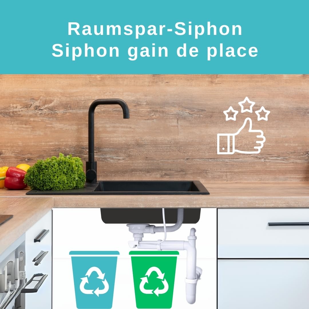 GRANMASTER Gracia Granitspülbecken Komplett-Set, Flexiblen Wasserhahn, Siphon, Seifenspender und Rollmata – 1-komoriger Spülbecken, kratzfest, hitzebeständig, modernes Design für die Küche