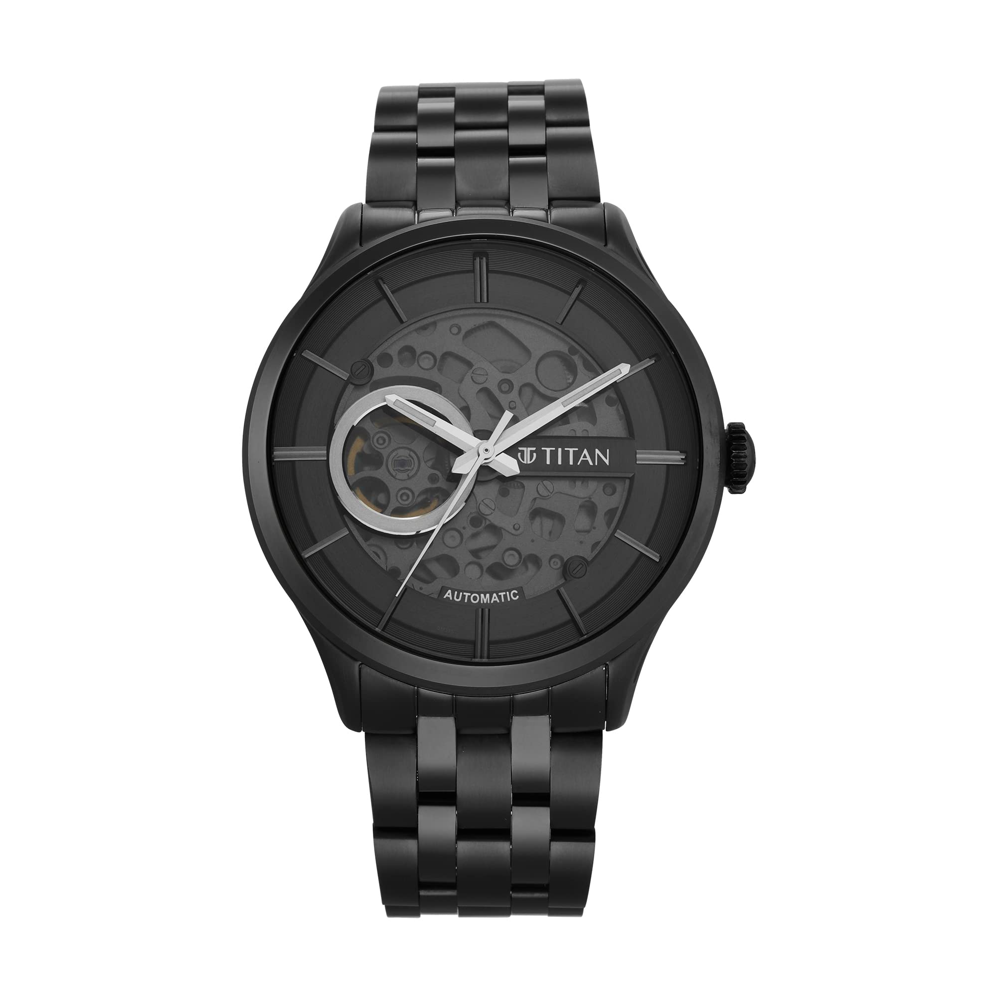 Titan Metal Mechanicals Automatic Anthracite Dial Black Stainless Steel Strap Watch for Men - NT90140QM02