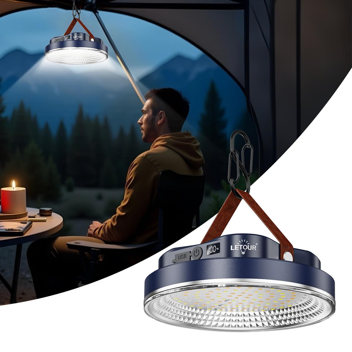 LETOUR LED Campinglampe, Campinglampe Aufladbar mit 5200mAh Outdoor Camping Lampe Licht Lampen 4 Leuchtmodi Aufladbare Lampe Campingleuchte LED Campinglicht Zeltlampe für Camp Notlicht Stromausfall