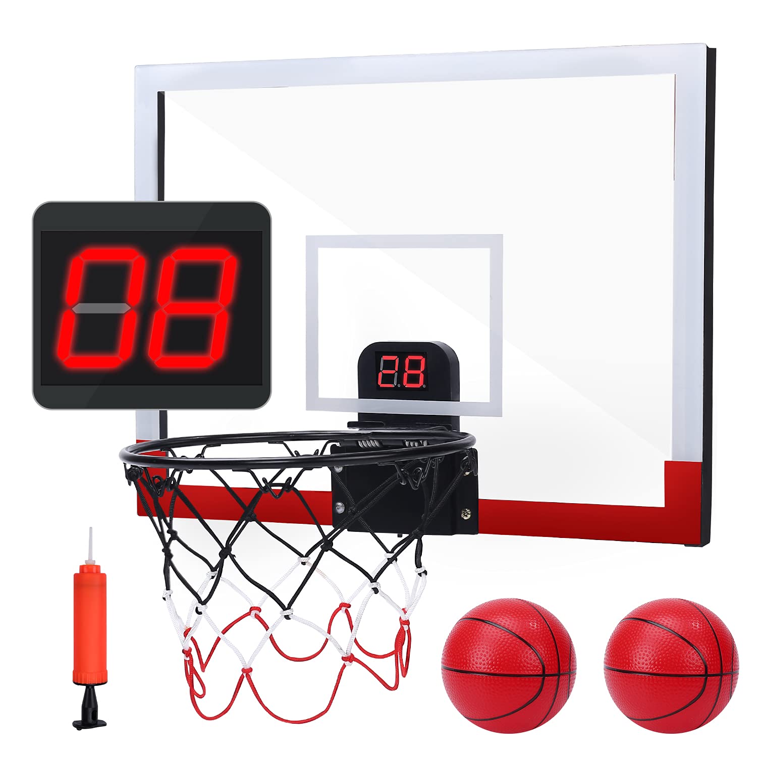 EagleStoneBasketball Hoop Indoor for Kids, Over The Door Mini Basketball Hoop with Electronic Scoreboard , Room Basketball Hoop with 2 Balls and Sound, Basketball Toys for Toddler Boys Girls