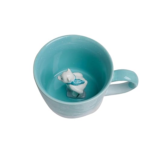 DIHOclub Skiing Polar Bear Ceramic Cup Hidden Animal Inside Mug Cute Cartoon Handmade Figurine Mugs,Holiday and Birthday Gift for Coffee Milk Tea Lovers,12 OZ(Blue White) - Blue White