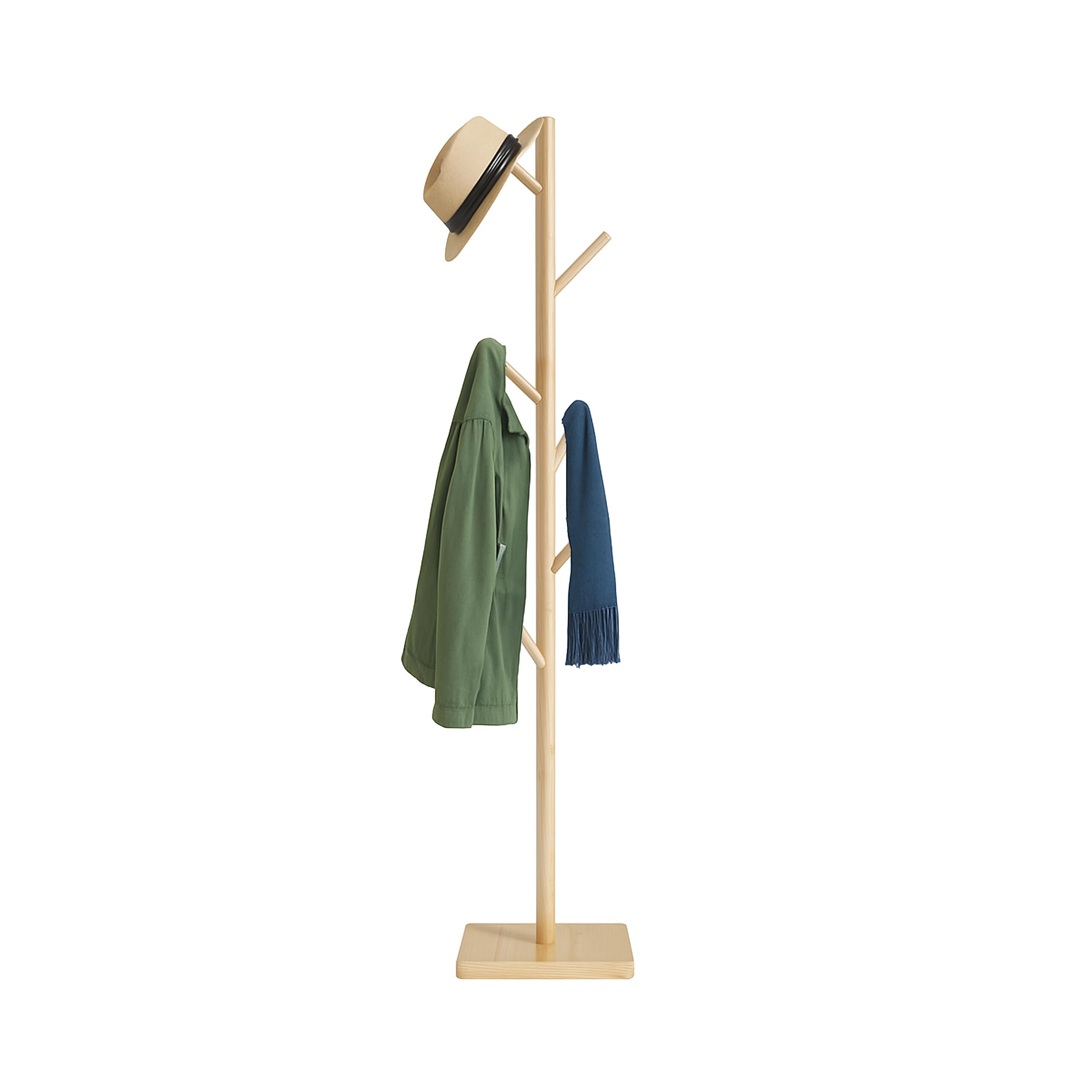 Relaxdays Perchero de Pie, Forma Árbol, 177 x 30 x 30 cm, 8 Ganchos, Colgador 3 Alturas, Madera Caucho y MDF, Natural