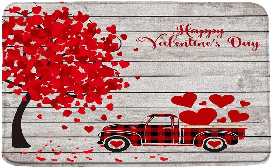 Alfombra de baño para el día de San Valentín diseño de árbol de corazón color rojo y negro suave antideslizante cubierta lavable alfombra absorbente