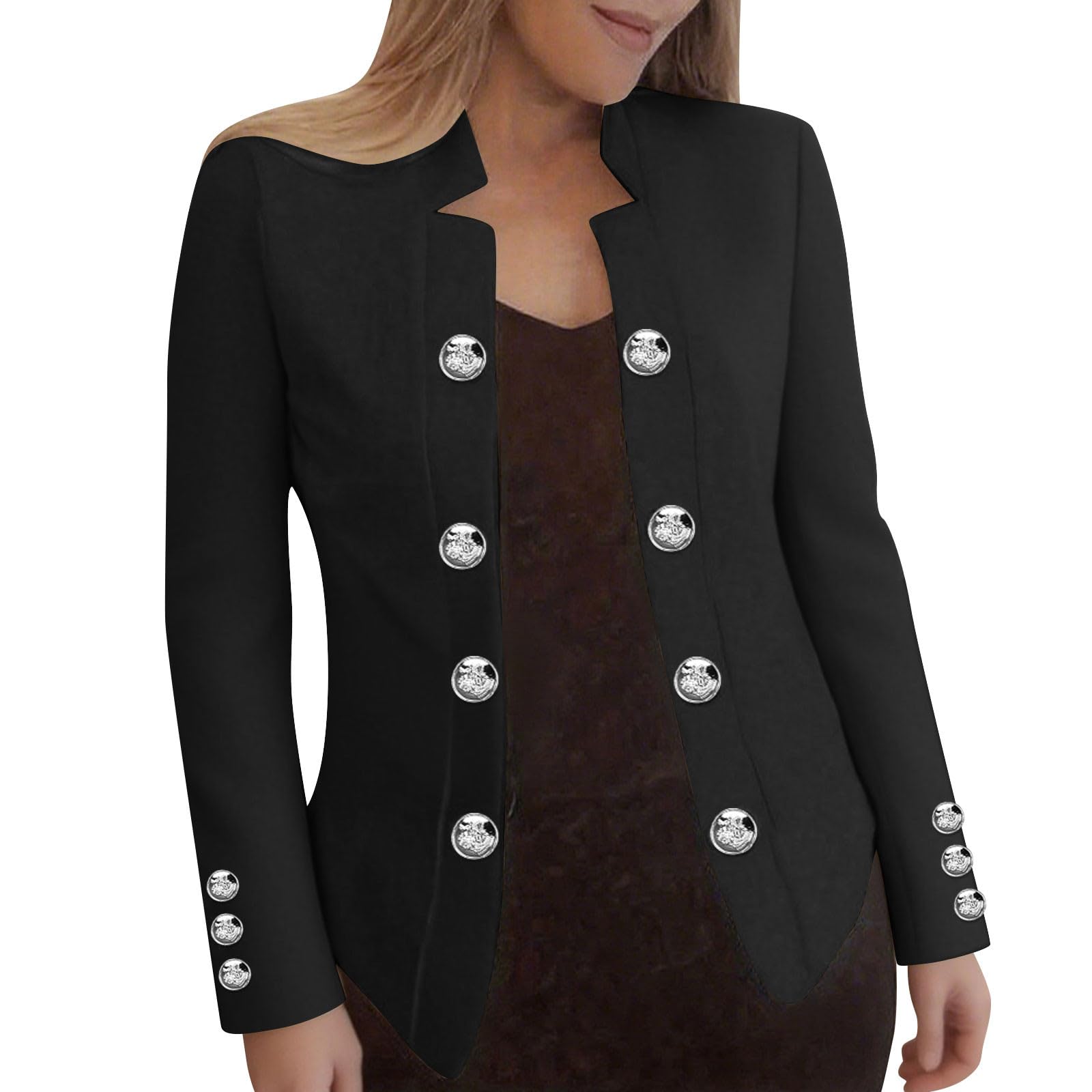 Women Suit Jacket Fashion Solid Color Slim Button Notch Collar Long Sleeve Casual Cardigan Business Blazer Outwear