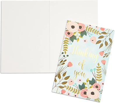 BEST PAPER GREETINGS 48 Pack Thinking of You Cards Bulk with Brown Envelopes, Gold Foil and Floral Design (4x6 In) - Thinking of You Cards with Envelopes