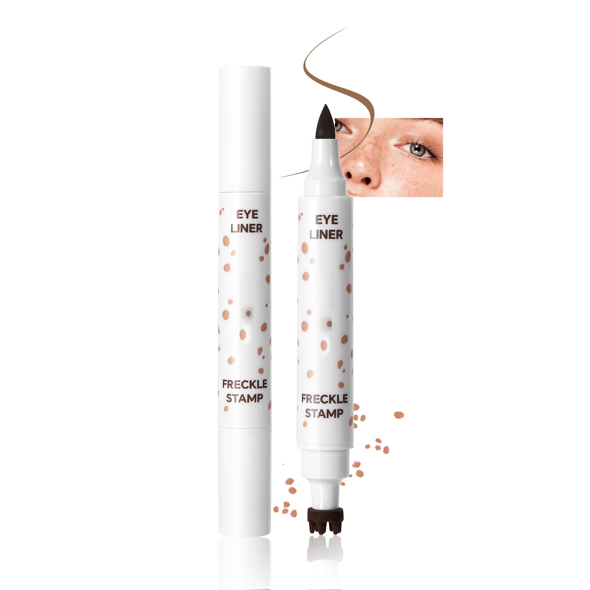 Freckle Stamp Pen with Eyeliner 7-Point Quick Dry Waterproof Natural Lifelike Faux Freckle 2 in 1 Fake Freckles