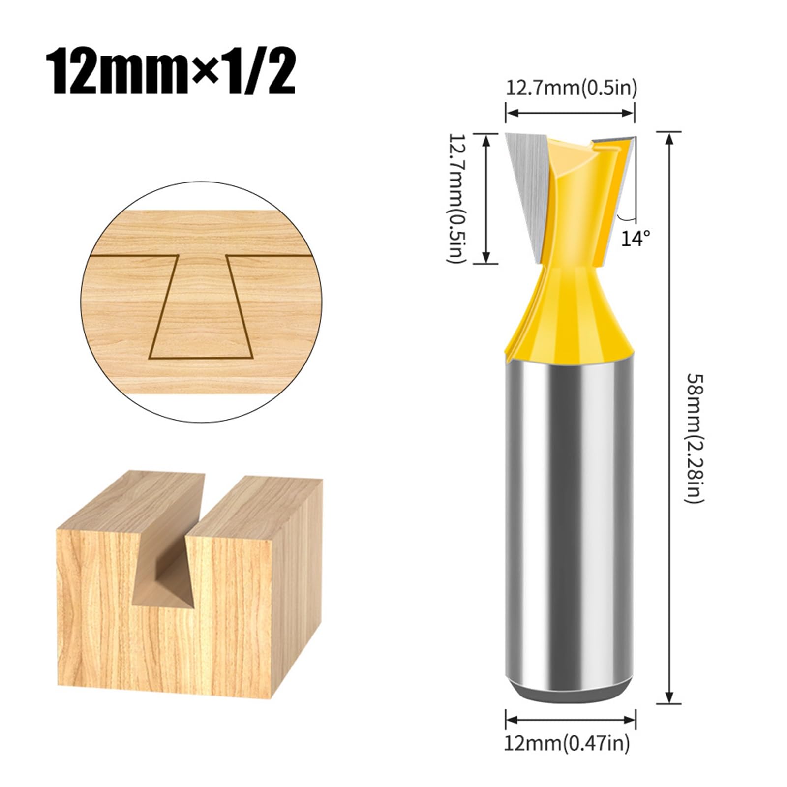 MACHSWON Straight Cut Router Bit Milling Cutter Cutting Dovetail Bit 12mm Shank,1/2" Cut Diameter Wood Cutting Trimming Cutter Double Flute Straight Grooving Bits for Woodworking Dovetail Bit - Image 2