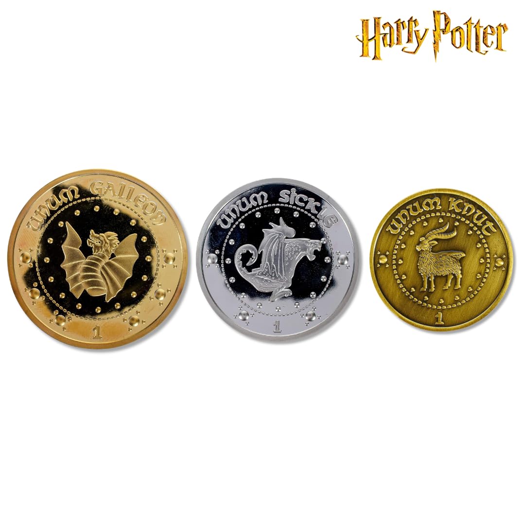 Harry Potter Replik-Münzen - Gringotts Zaubererbank 3er-Set - Sammlermünzen aus Metall - HP Fanartikel Sammlerstück - Geschenke für Damen Erwachsene Kinder Mädchen Jungen Fans