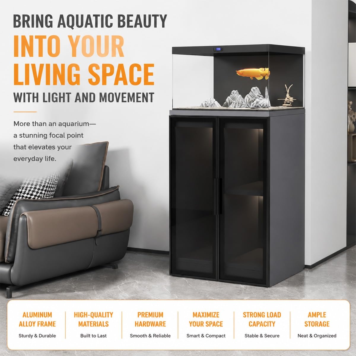 Supporto per acquario con vano portaoggetti, robusto mobiletto