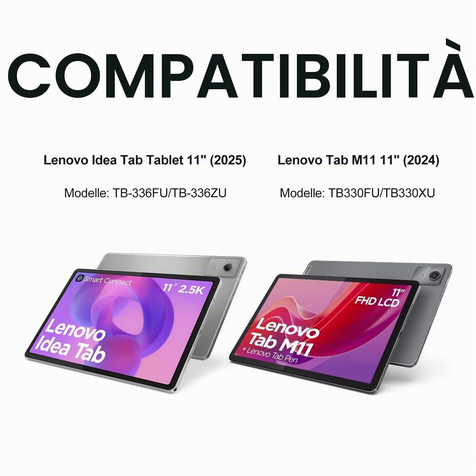 Custodia per tastiera Lenovo Idea Tab 2025 11 pollici (TB-336ZU TB-336FU) con touchpad, tastiera wireless Bluetooth per Lenovo Tab M11 11 pollici 2024, magnetica rimovibile con layout Qwertz, nero