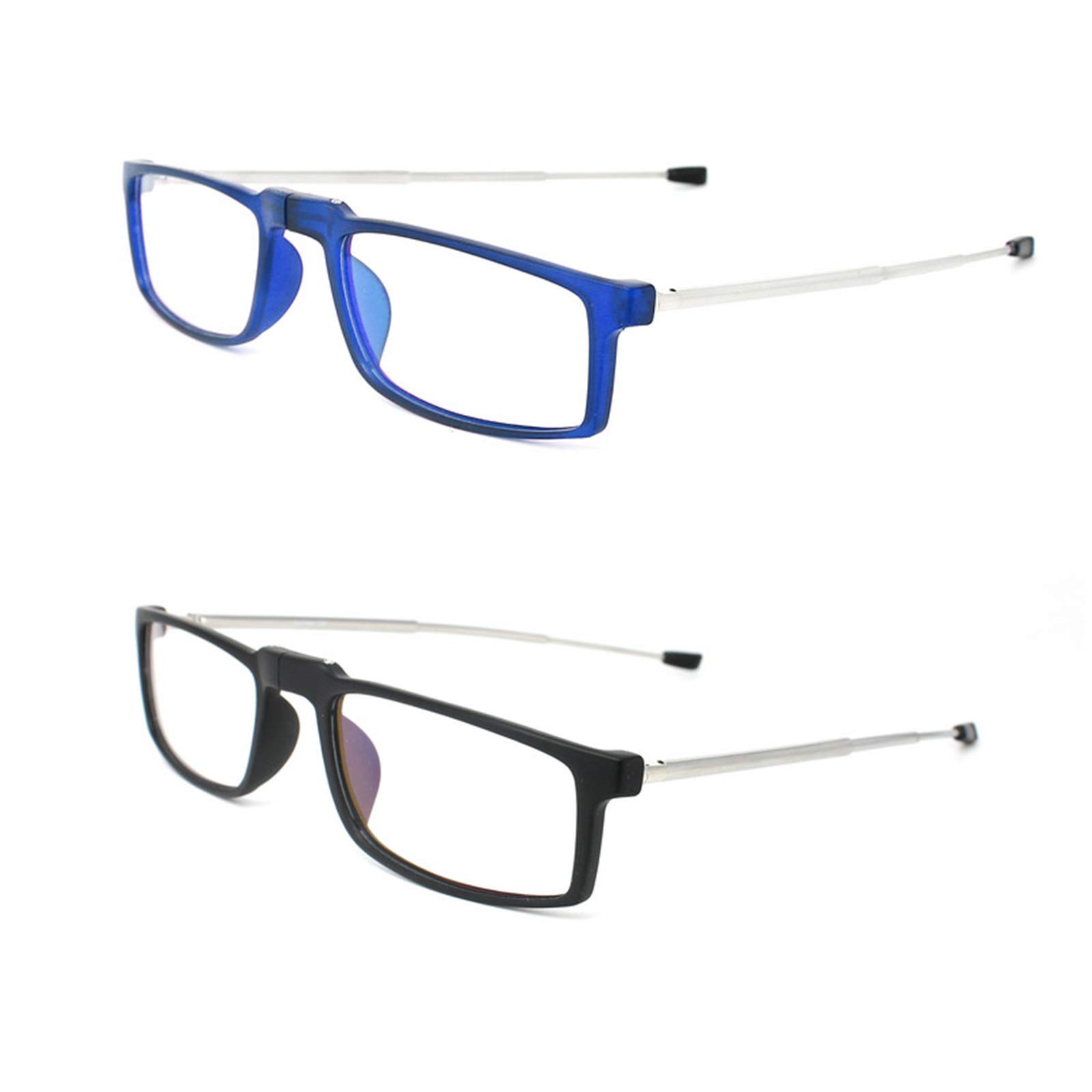KoKoBin 2 pezzi Pieghevole Anti Luce Blu Occhiali da Lettura Per uomo e donna con fionda specchio telescopico gambe con una scatola portatile Per viaggiare +2.0