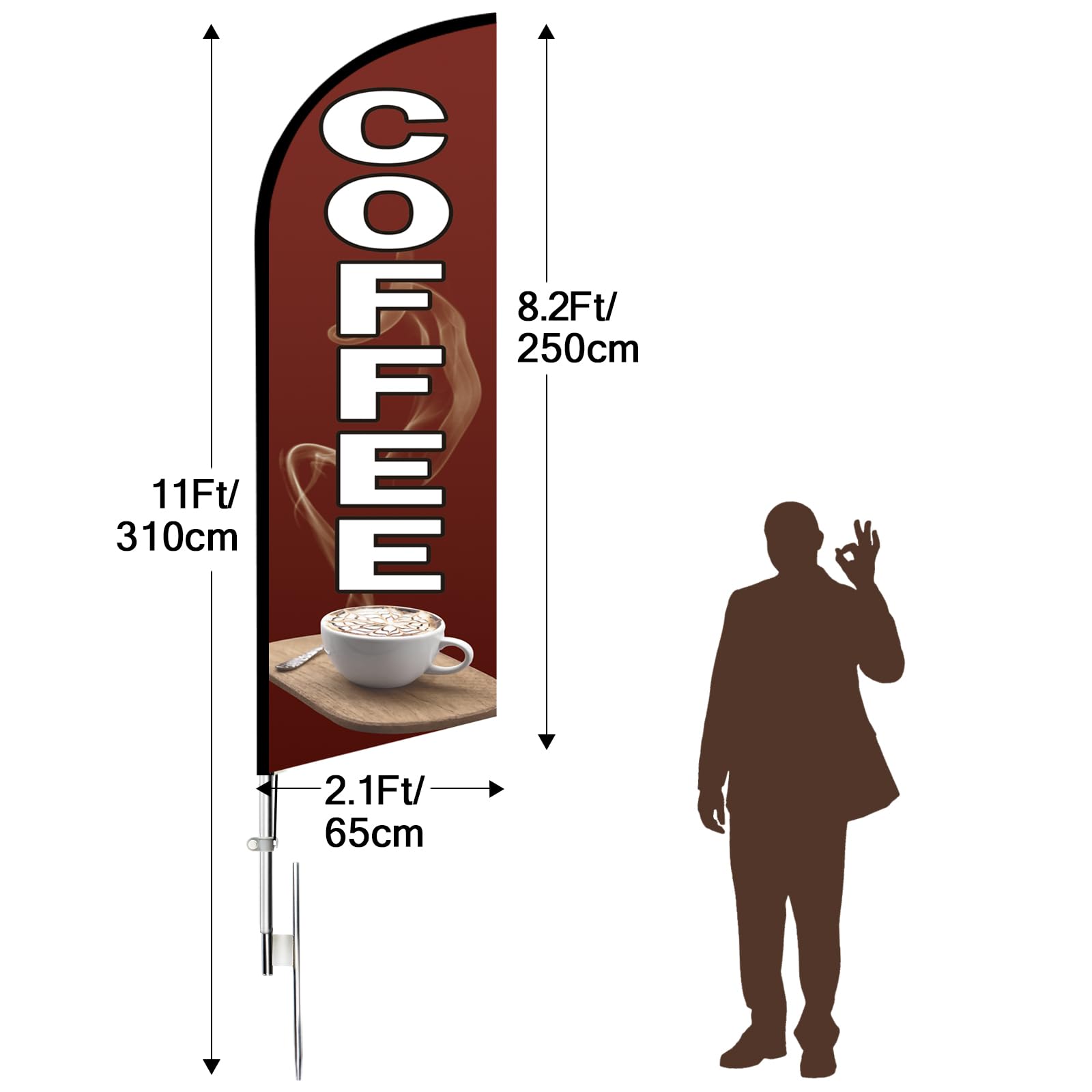 Drapeau en plumes de café, drapeau expresso de 3,4 m avec kit de mât, panneaux de café, drapeau commercial Swooper publicité pour magasin de café