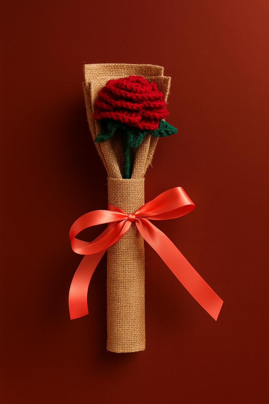 Prsthaa Eco-Friendly Handmade Crochet Rose – Knitted Red Flower with Natural Burlap Wrap & Ribbon, Perfect for Gifting-image-25