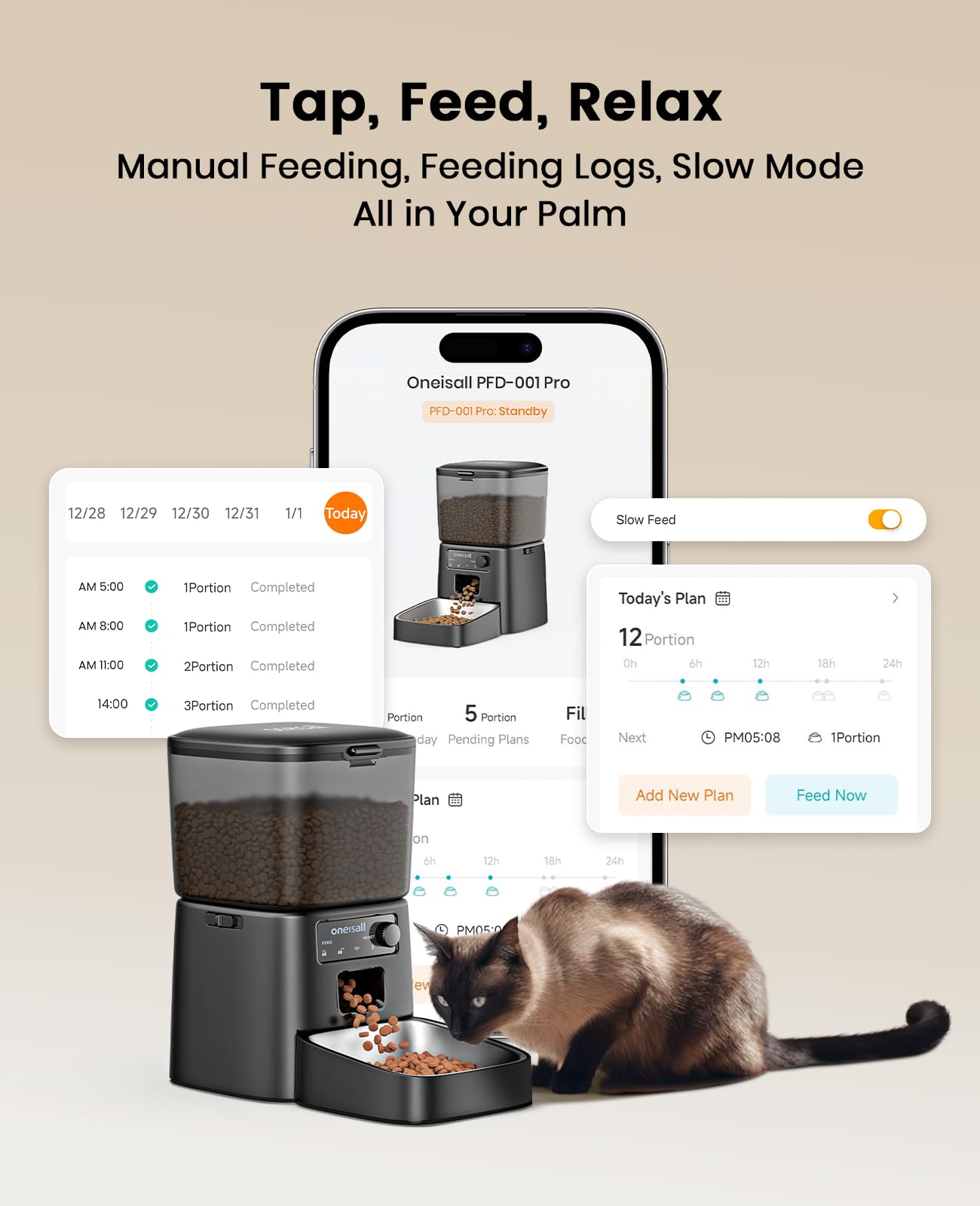 oneisall Automatic Cat Feeder, WiFi Cat Food Dispenser with App Control, Auto Cats Feeder Automatic for Dry Food, Smart Pet Food Dispenser with Portion Control for Small Pets Indoor