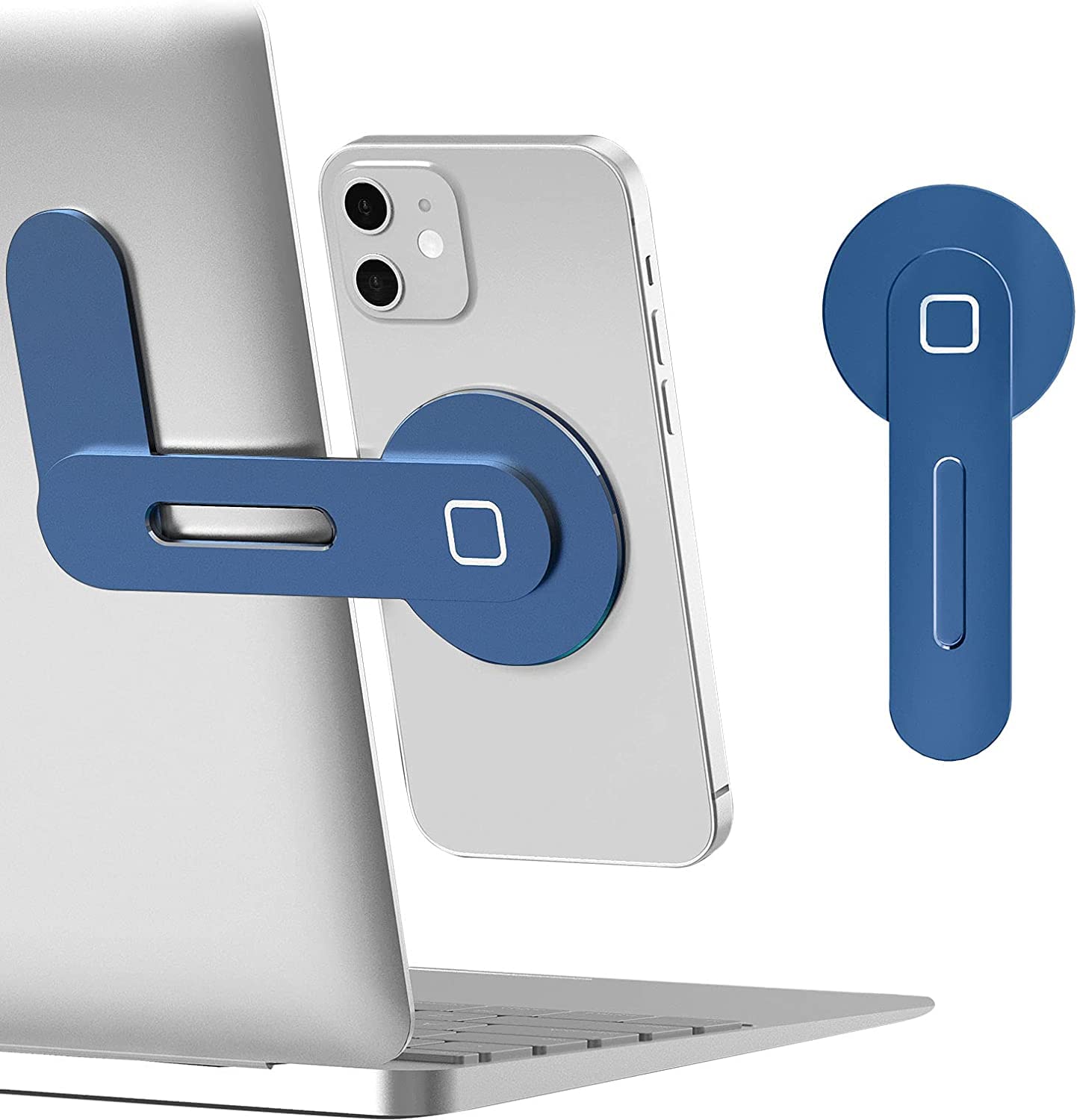 INEVIT Aluminium Laptop Mount Mag-Safe Phone Holder | MacBook Magnetic Mobile Stand for i-Phone 12, 13, 14, 15 Series and All Other Devices (Fixed, Blue)
