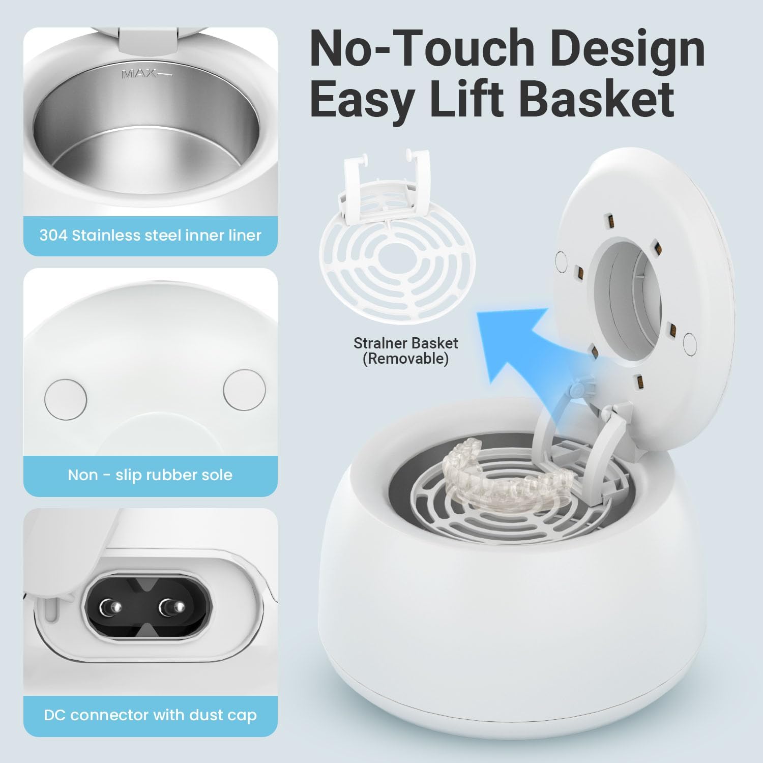 Ultrasonic Retainer Cleaner for Aligners & Dentures, 45kHz Dental Cleaning Machine with Digital Timer, 200ML Stainless Steel Tank, Low Noise Cleaner for Braces, Mouth Guards & Daily Dental Care - Image 6