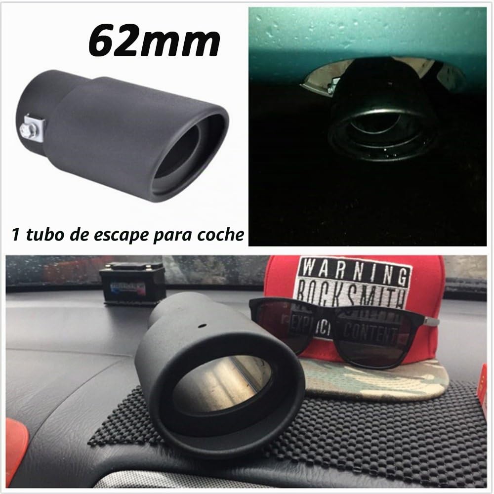 1 x 62 mm Tubo de escape de acero inoxidable Trim Car Tip Tail silenciador Cola garganta negra para Universal Auto Styling