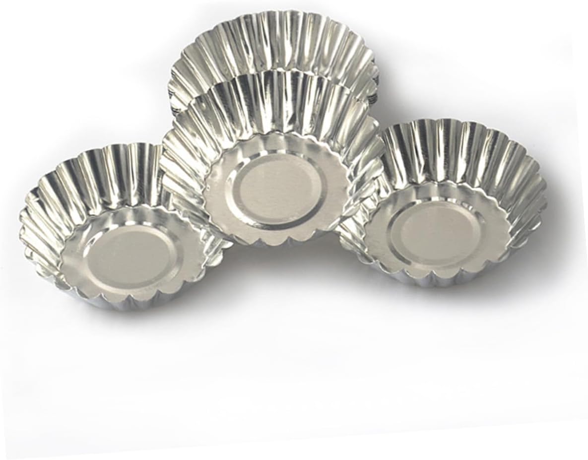 50pcs Tinplate Egg Tart Molds Nonstick Tartlets Pans Baking Cups for Muffins Cookies Cheesecakes Quiche Souffles Custard Cakes and Small Pies Easy Release and Quick Heat
