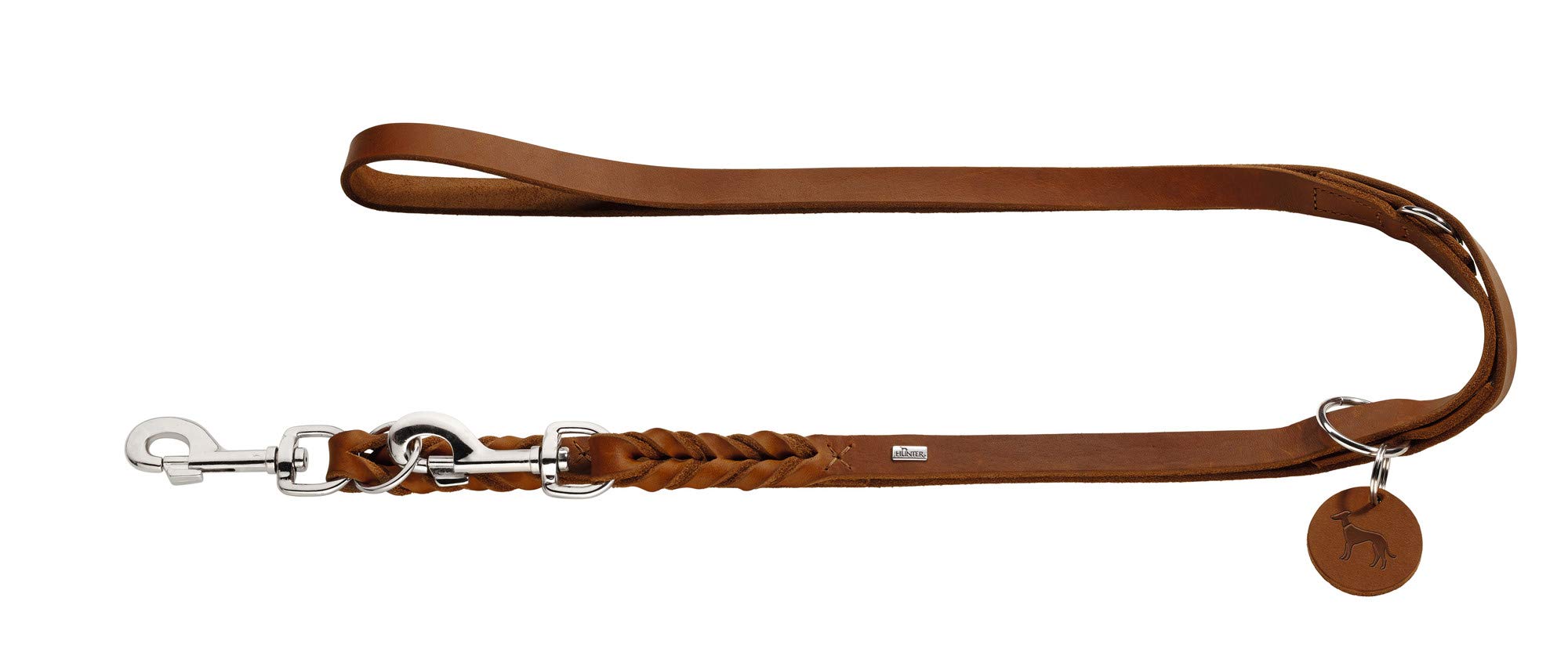 HUNTER Solid Education Laisse de Dressage en Cuir de Vachette véritable Souple 13/200 Cognac