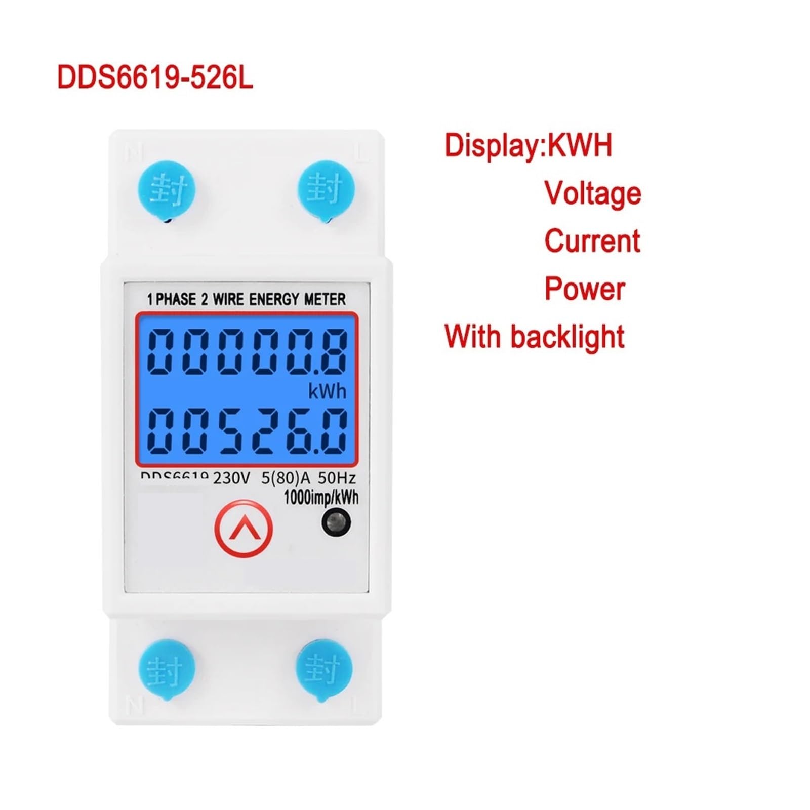 Wattmètre à Affichage numérique LCD monophasé à Deux Fils, consommation d'énergie, Compteur électrique AC 230V 50Hz Rail Din(DDS6619-526L-2)