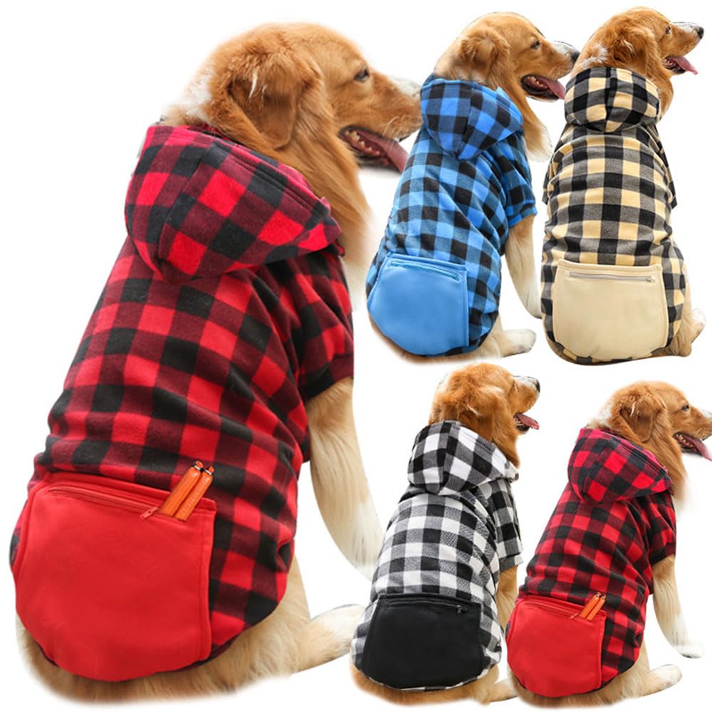 DOPI Big Dog Winter Coat Pet Plaid Hoodie Jacket Reversible Vest Cold Weather Dog Cat Clothes Pet Apparel for Medium Large Dogs Labrador Clothing (5XL