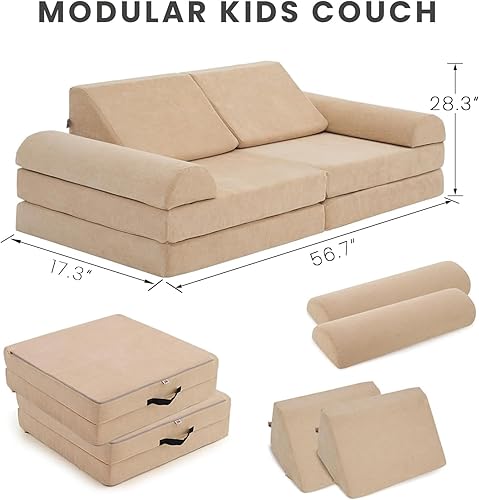 Miniatura 9 de jela Sofá infantil grande, sofá modular para niños y adultos, juego de casa de juegos para bebés pequeños, sofá modular de espuma para interiores y
