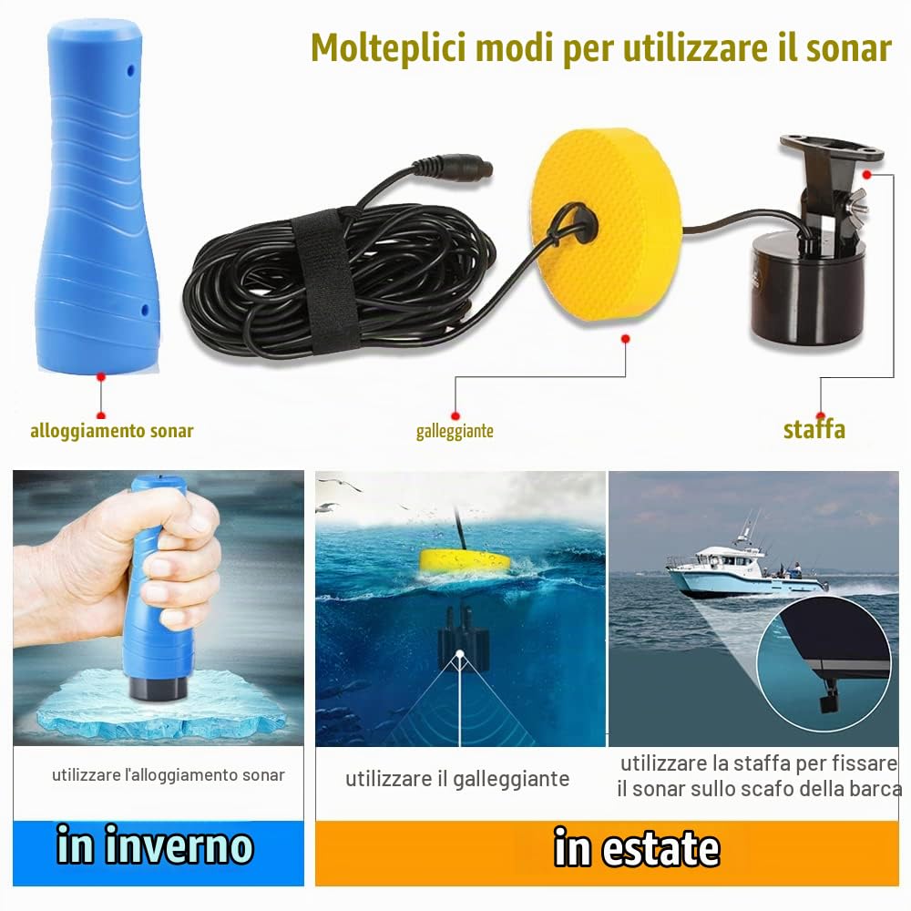LUCKY Fish Finder Portatile Dispositivo Rilevatore di Pesce Rilevatore di profondità Portatile per Boat Kayak Canoe Pontoon Tubi galleggianti per Moto d'Acqua Jon Boat