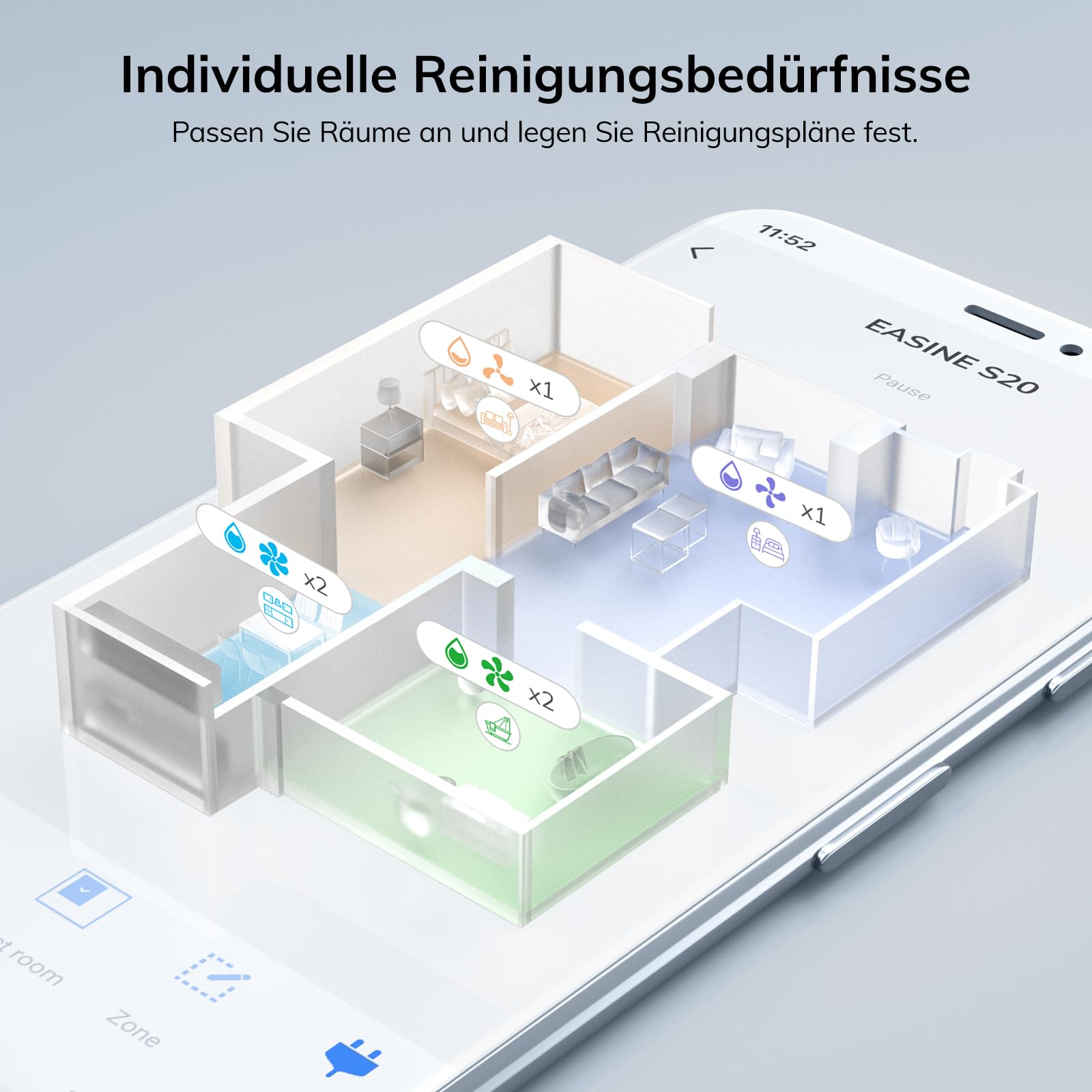 Saugroboter mit Wischfunktion, Automatische Absaugstation, Lasernavigation, No-Go-Zonen, 5000Pa, 5* 2.5L Staubbeutel,180Mins, App, Staubsauger Roboter Für Hartböden, Teppiche und Tierhaare, S20