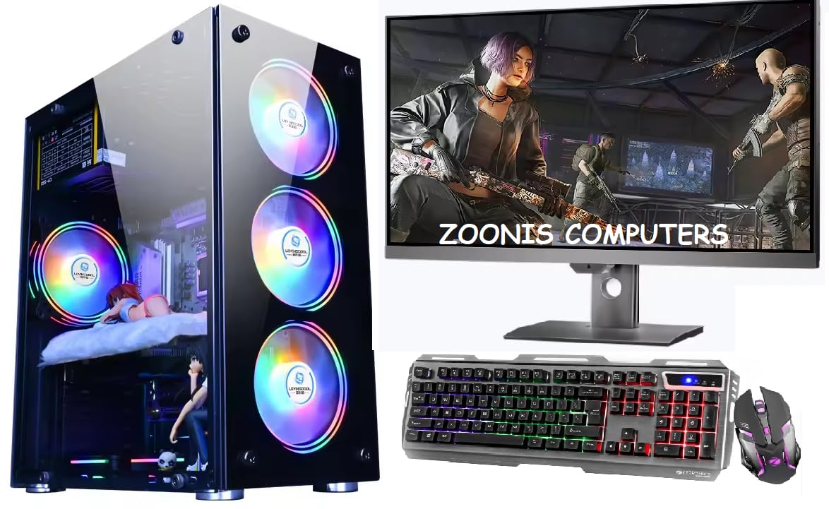 Zoonis Premium Gaming/Editing Desktop Complet Set, Core i7 4700/16GB RAM, 256GB SSD, 1TB HDD, 4GB GT-730 Graphics Card, RGB Keyboard & Mouse, 22 inch Full HD Monitor, Windows 10 Pro