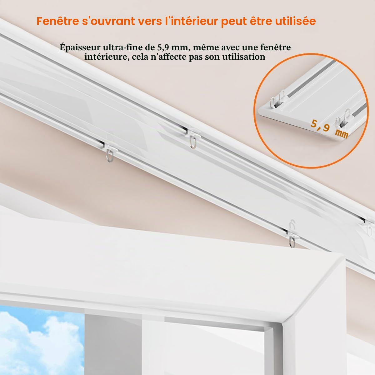 Rails de Rideau au Plafond à Rideaux à Double, Tringle de Rideaux à Rails à Double Rangée, 1-6m Rails Plafond Rideau en Aluminium pour Salon Chambre à Coucher(White,1.3m(4.3ft))