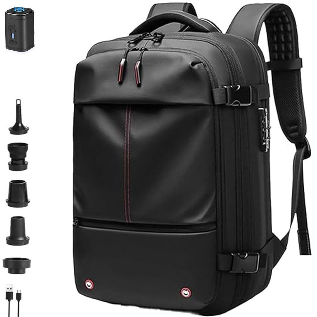 Mochila, Equipaje De Mano, Bolsa De Avión, Airbag De Vacío, Mochila De Viaje, Mochila De Mujer, Mochila De Viaje Al Vacío con Bomba, Impermeable, Maleta De Vacío For Hombre.(Noir,Air Pump)